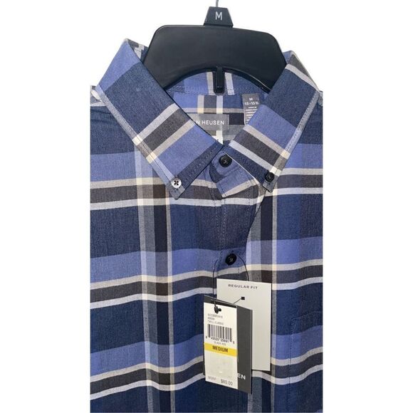 Van Heusen Navy Blue Flannel Regular Fit Long Sleeve Button Down Shirt M15-15.5 - Picture 3 of 3